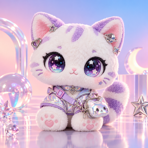 Galaxy Kitty Holographic Plush Doll — front view