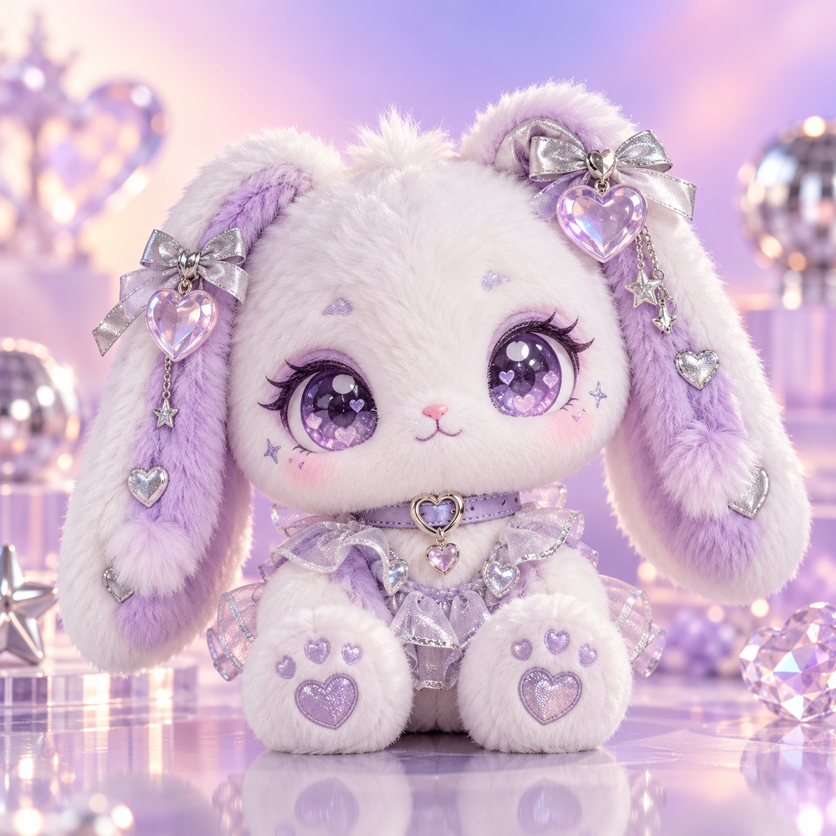 Lavender Crystal Heart Bunny Plush Doll — front view