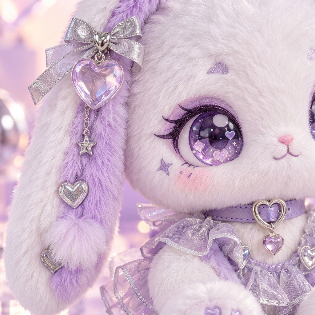 Lavender Crystal Heart Bunny Plush Doll — detail view 3