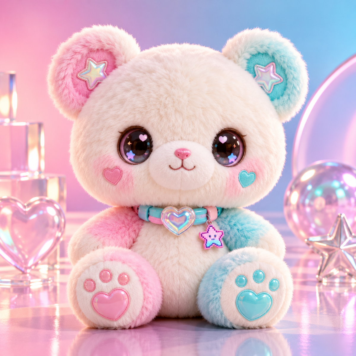 Pastel Heart Pop Teddy Bear Plush Doll — front view