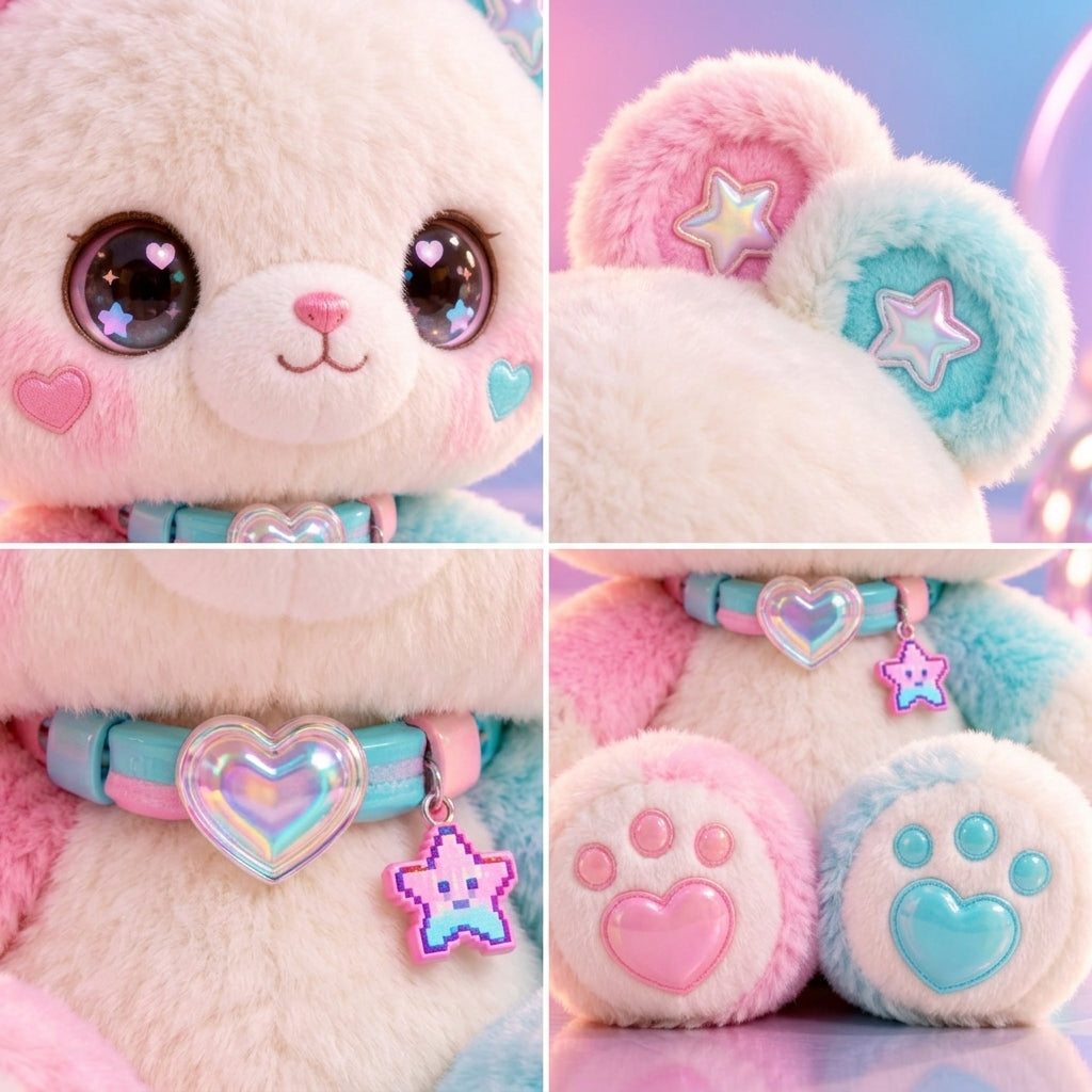 Pastel Heart Pop Teddy Bear Plush Doll — detail view 3