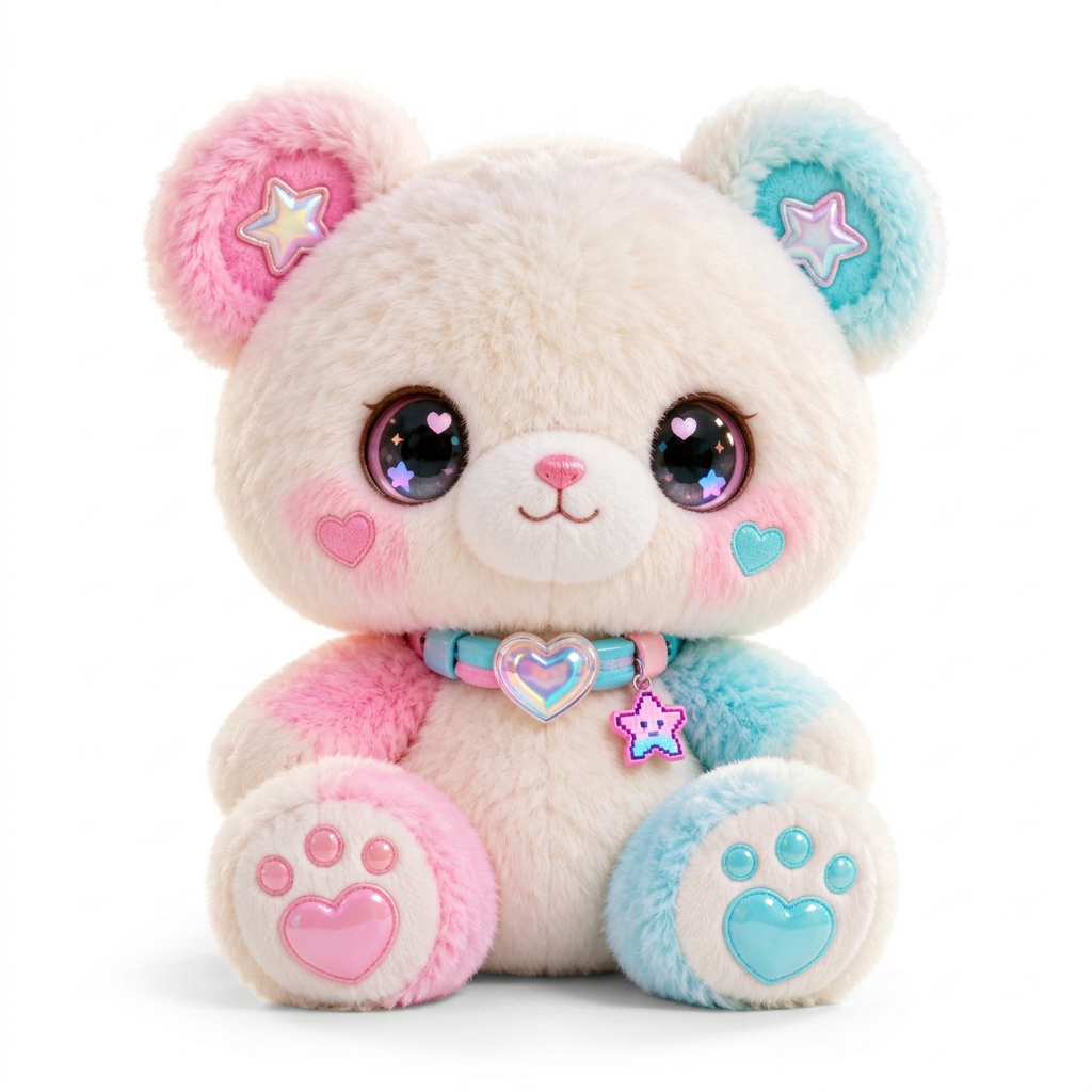 Pastel Heart Pop Teddy Bear Plush Doll — detail view 4