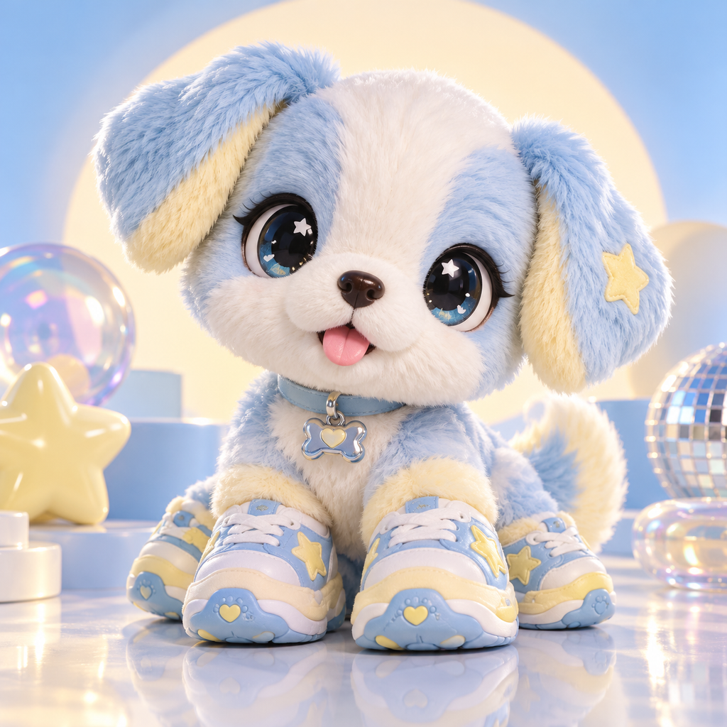 Sky Blue Sneaker Puppy Plush Doll — front view