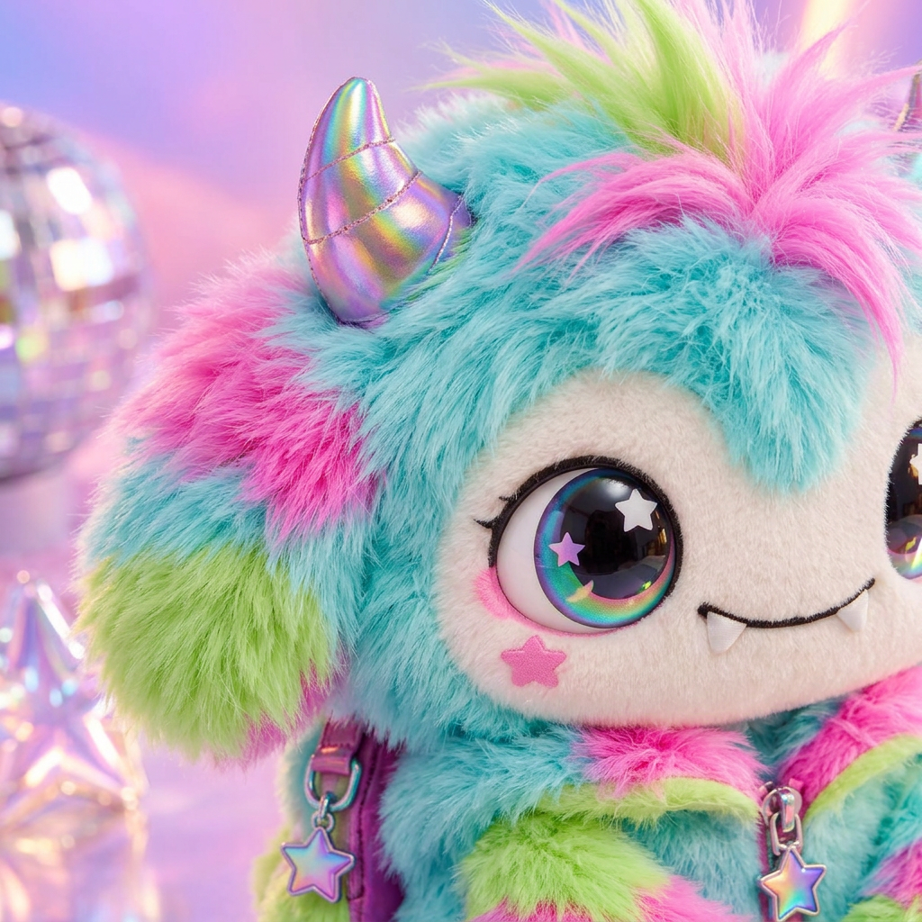 Neon Rainbow Fuzzy Monster Plush Doll — detail view 3