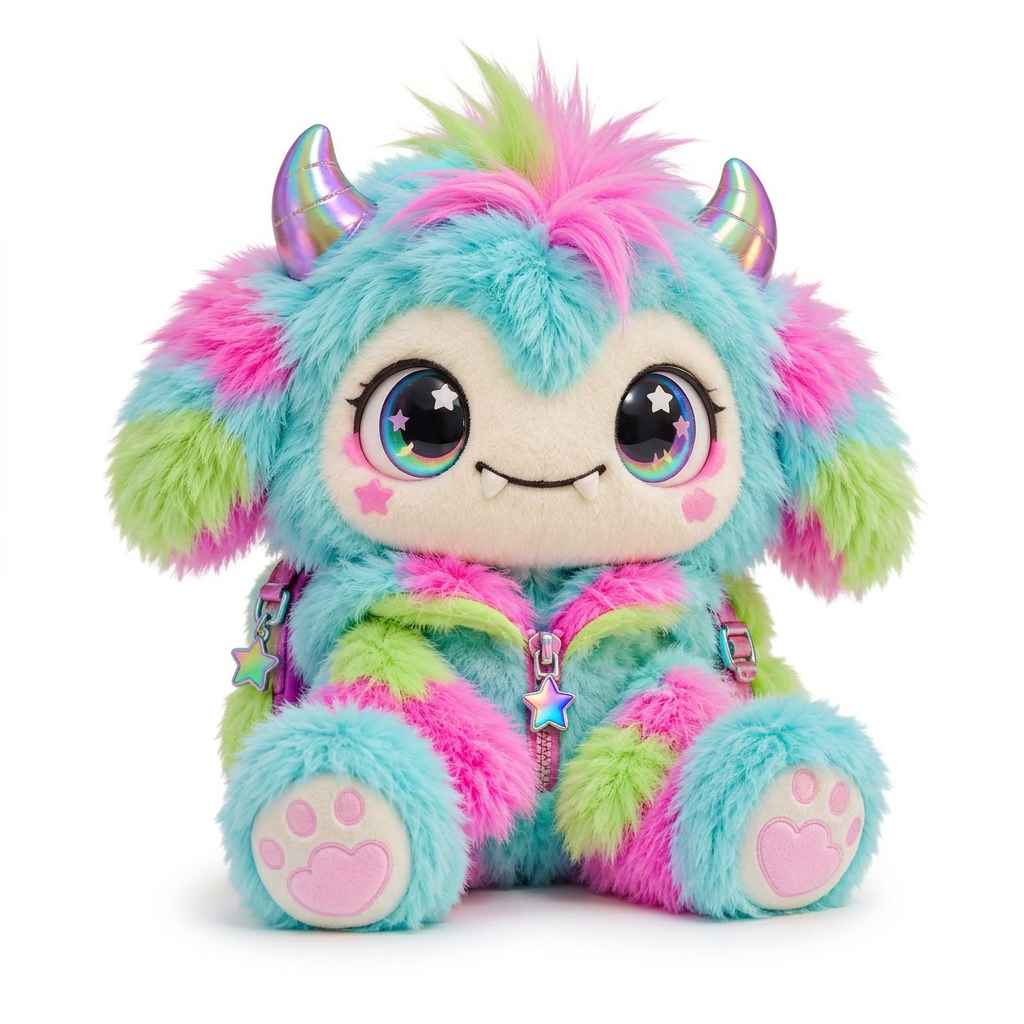 Neon Rainbow Fuzzy Monster Plush Doll — detail view 4